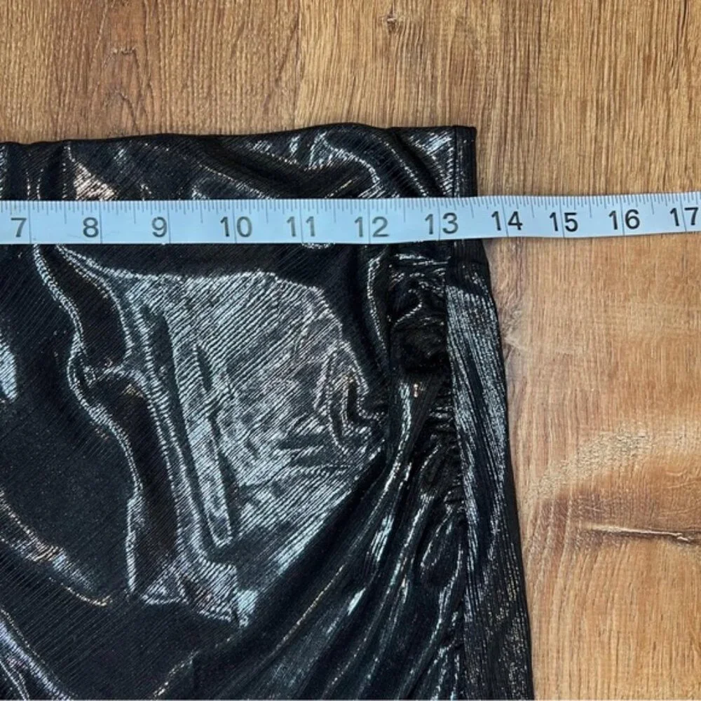 NWT ZARA Shiny Gathered Midi Skirt Elastic Waistband Back Slit 4770/629/836 Sz M